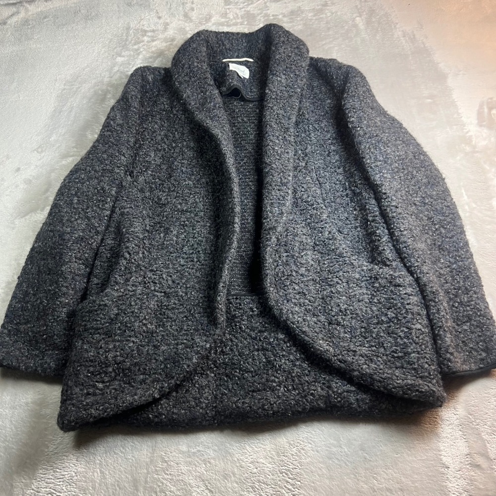 Wilfred Women's 4 Cardigan Charcoal Grey Boucle Wool Mohair Shawl Open Front